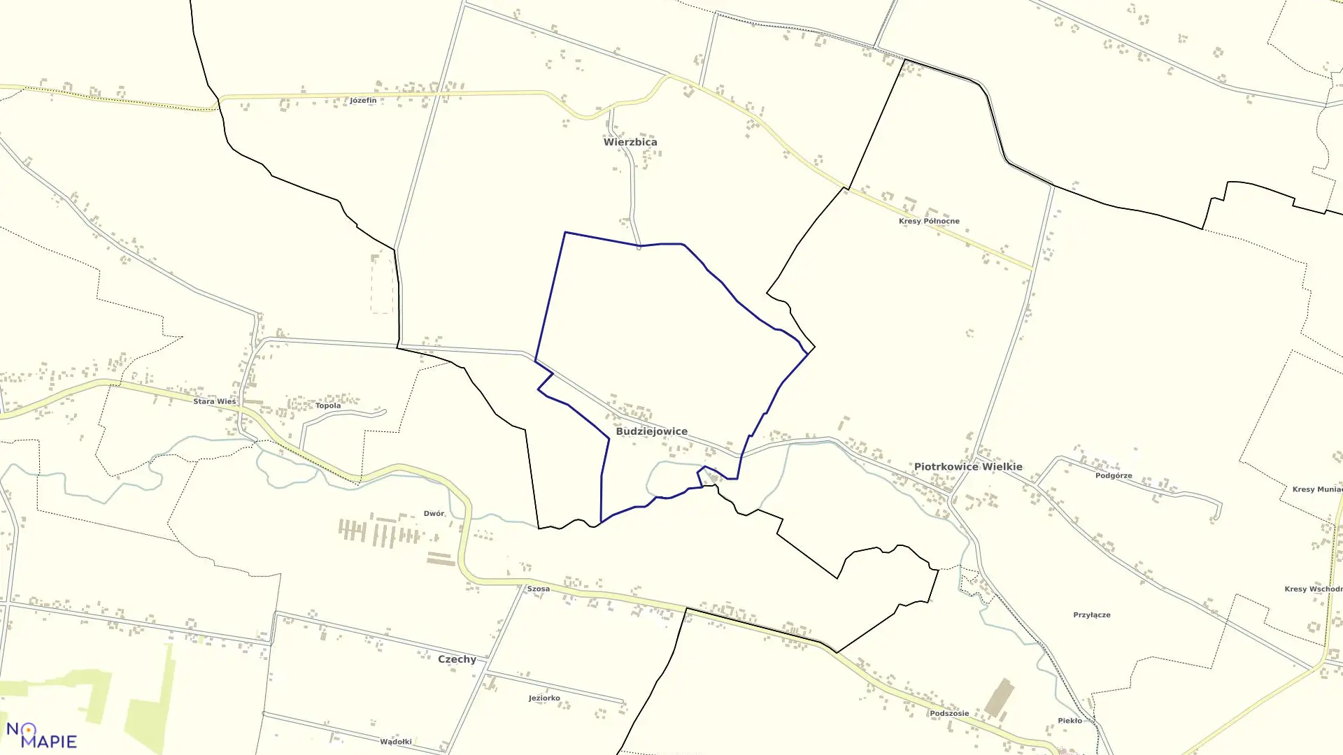 Mapa obrębu Budziejowice w gminie Koniusza
