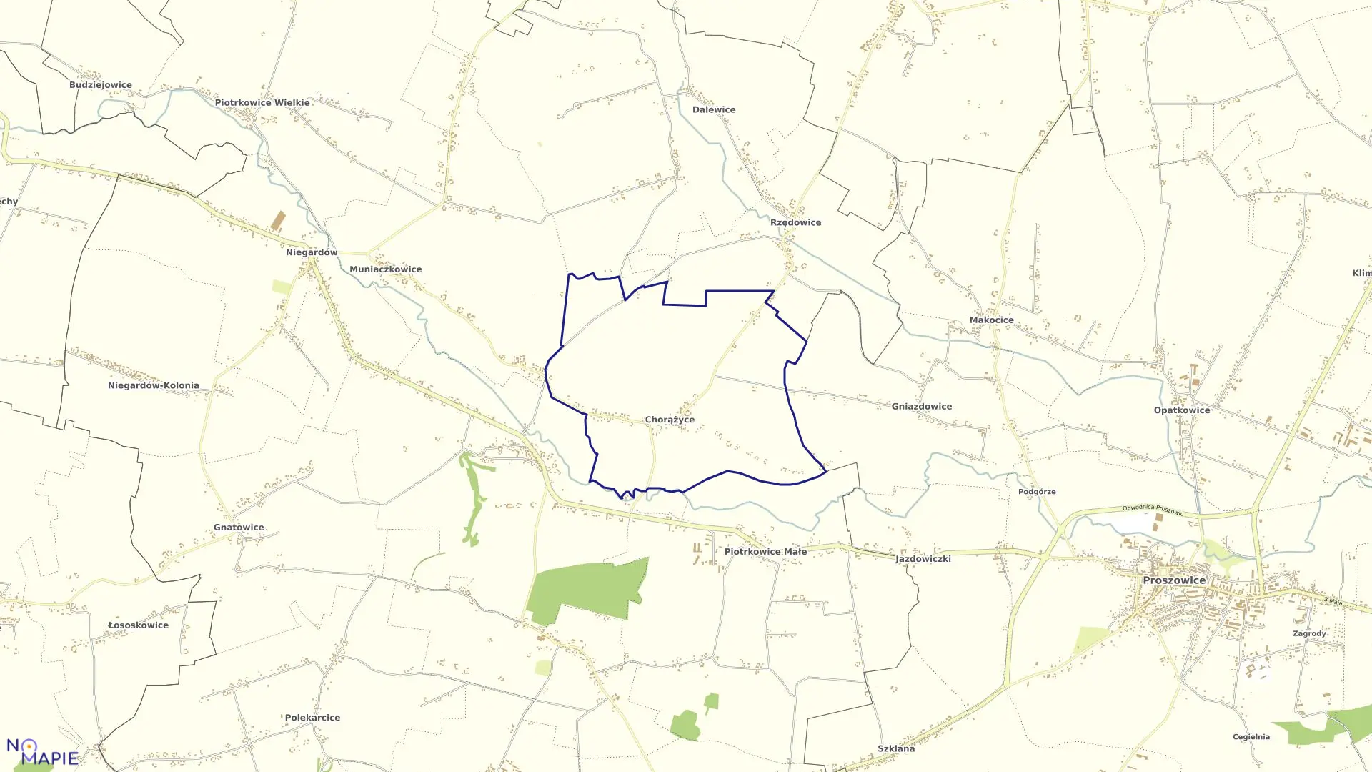 Mapa obrębu Chorążyce w gminie Koniusza