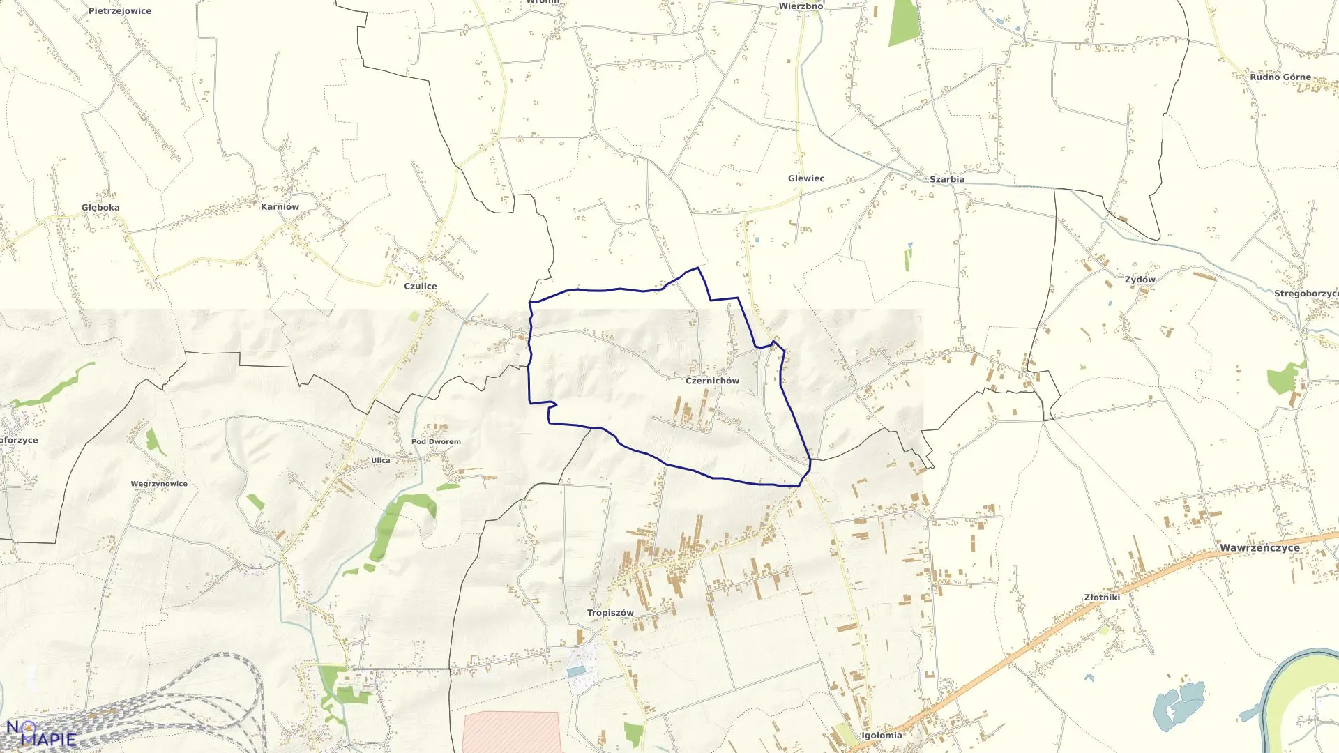 Mapa obrębu Czernichów w gminie Koniusza