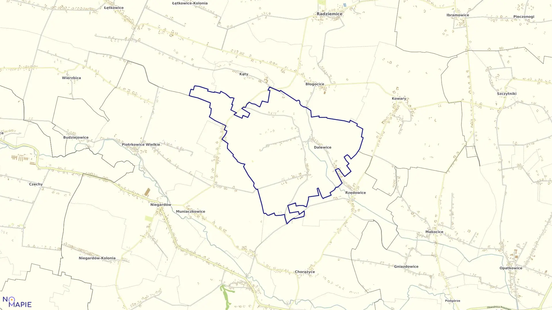Mapa obrębu Dalewice w gminie Koniusza
