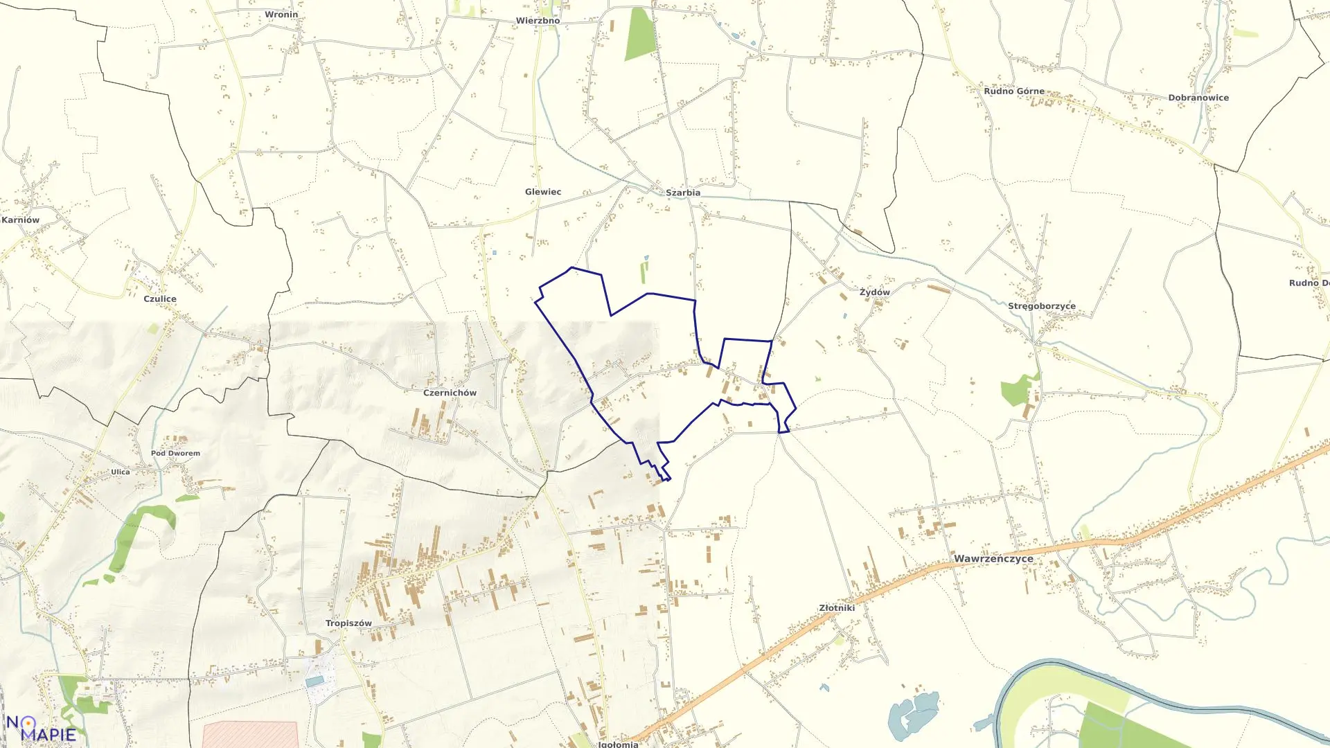 Mapa obrębu Glew w gminie Koniusza