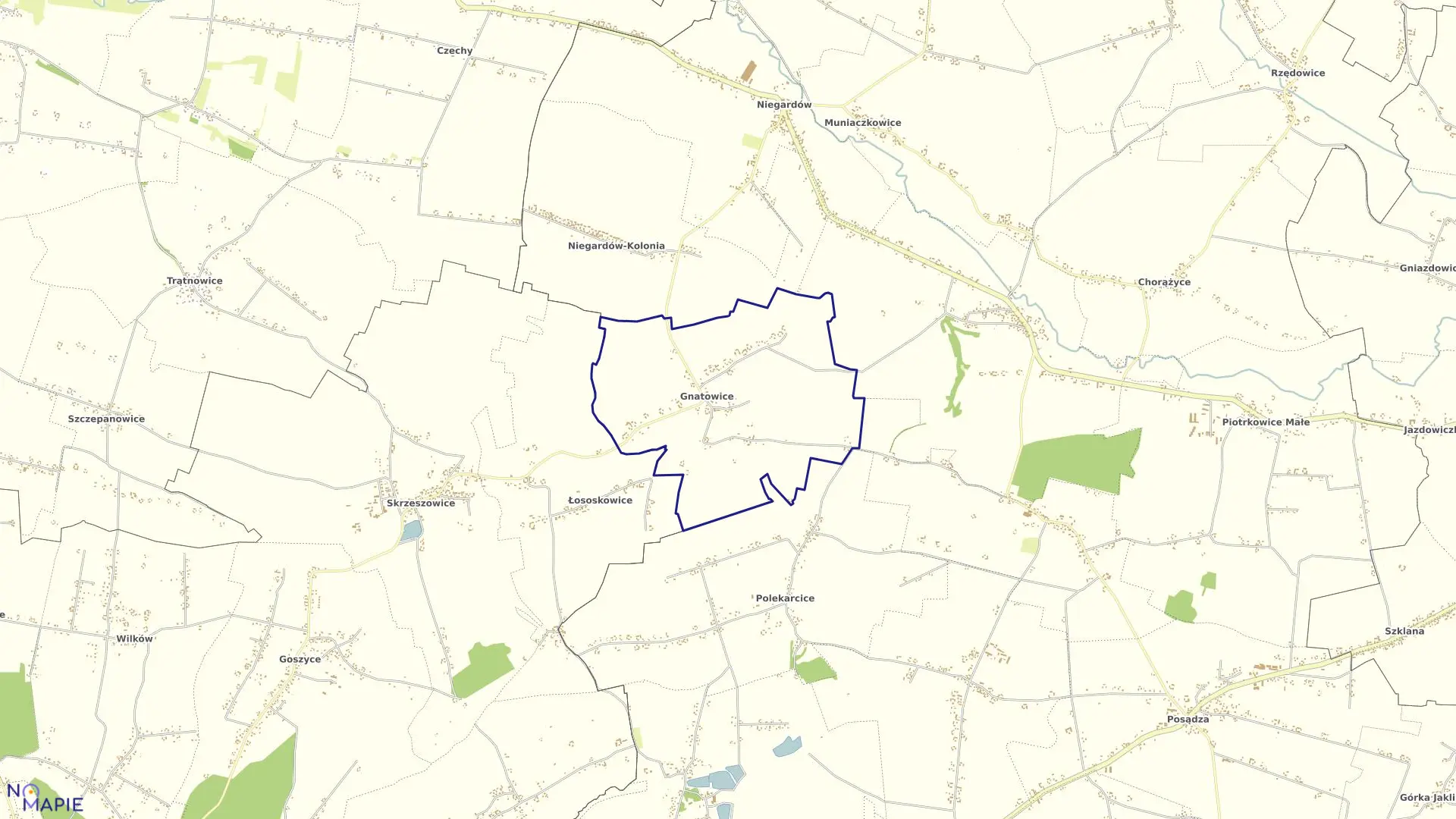 Mapa obrębu Gnatowice w gminie Koniusza