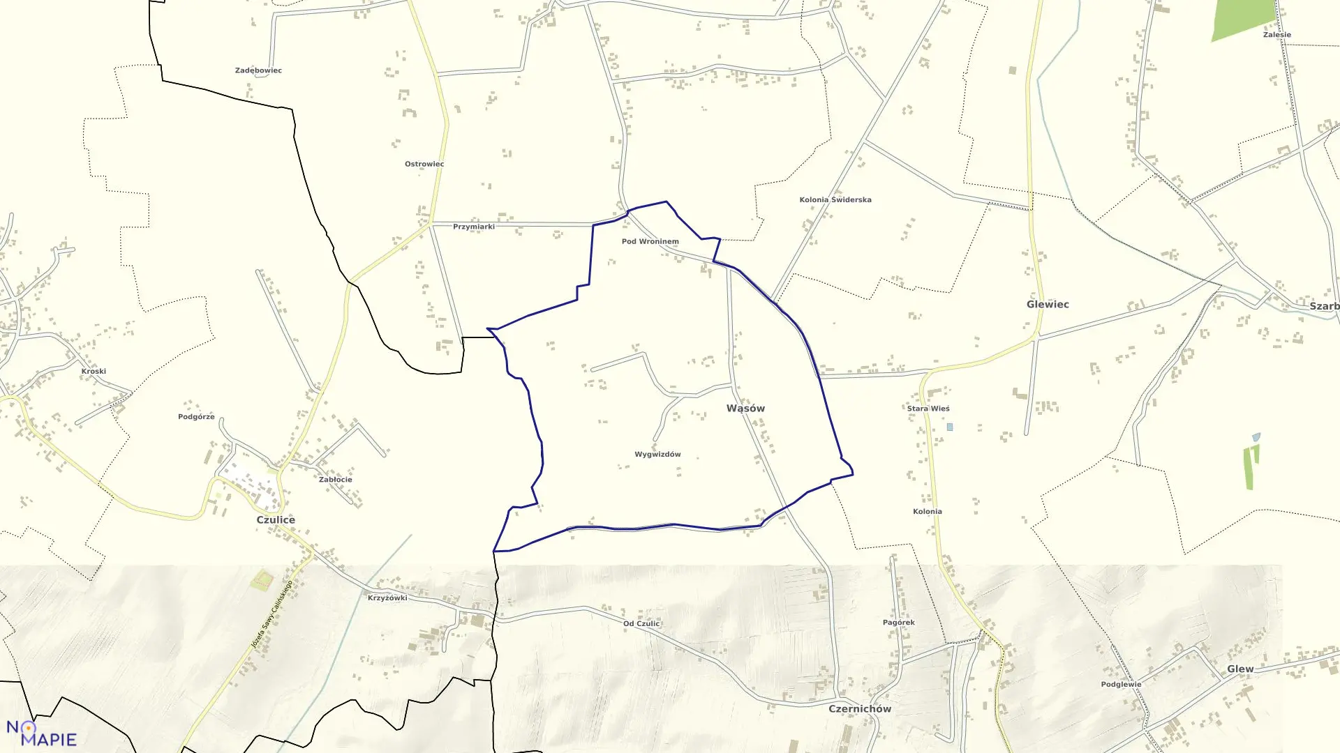 Mapa obrębu Wąsów w gminie Koniusza